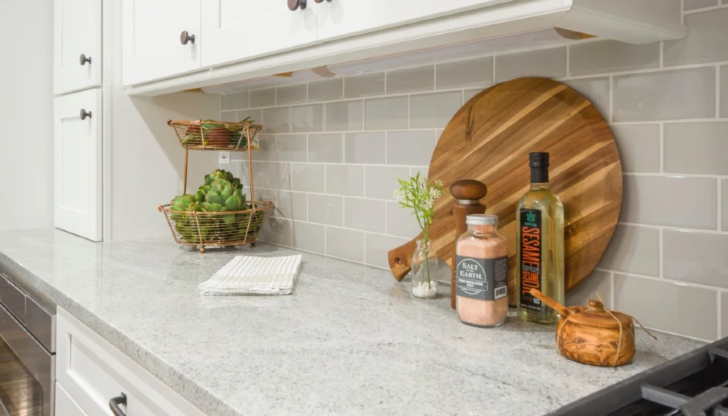 Light grey granite kitchen countertops